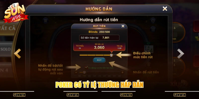 Poker có tỷ lệ thưởng hấp dẫn