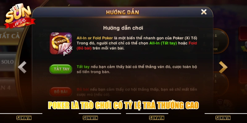 Poker là trò chơi có tỷ lệ trả thưởng cao Poker là trò chơi có tỷ lệ trả thưởng cao
